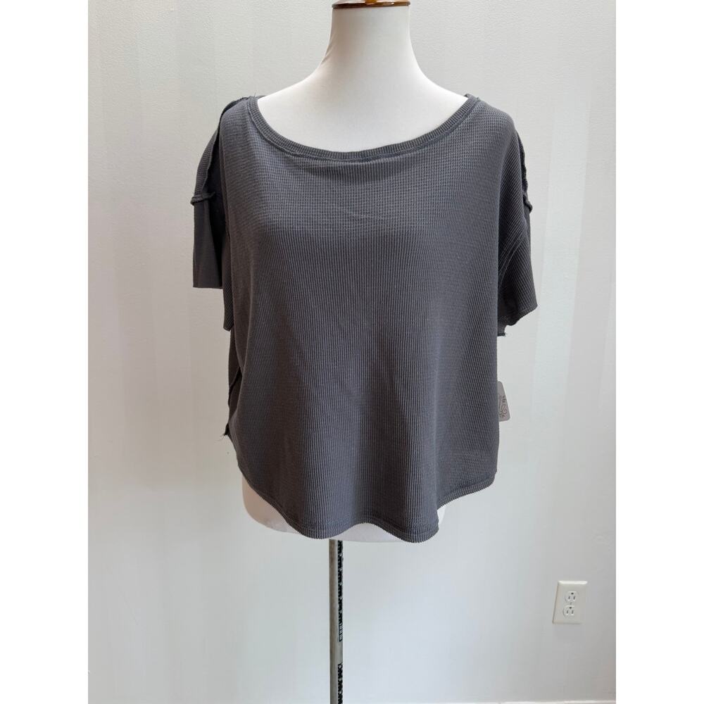 NWT Free People We The Free Gray Thermal Knit Top Sz L